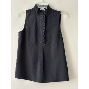 J.Crew Sleeveless Ruffle Blouse Partial Button Closure Goth Office Sireen Sz 2